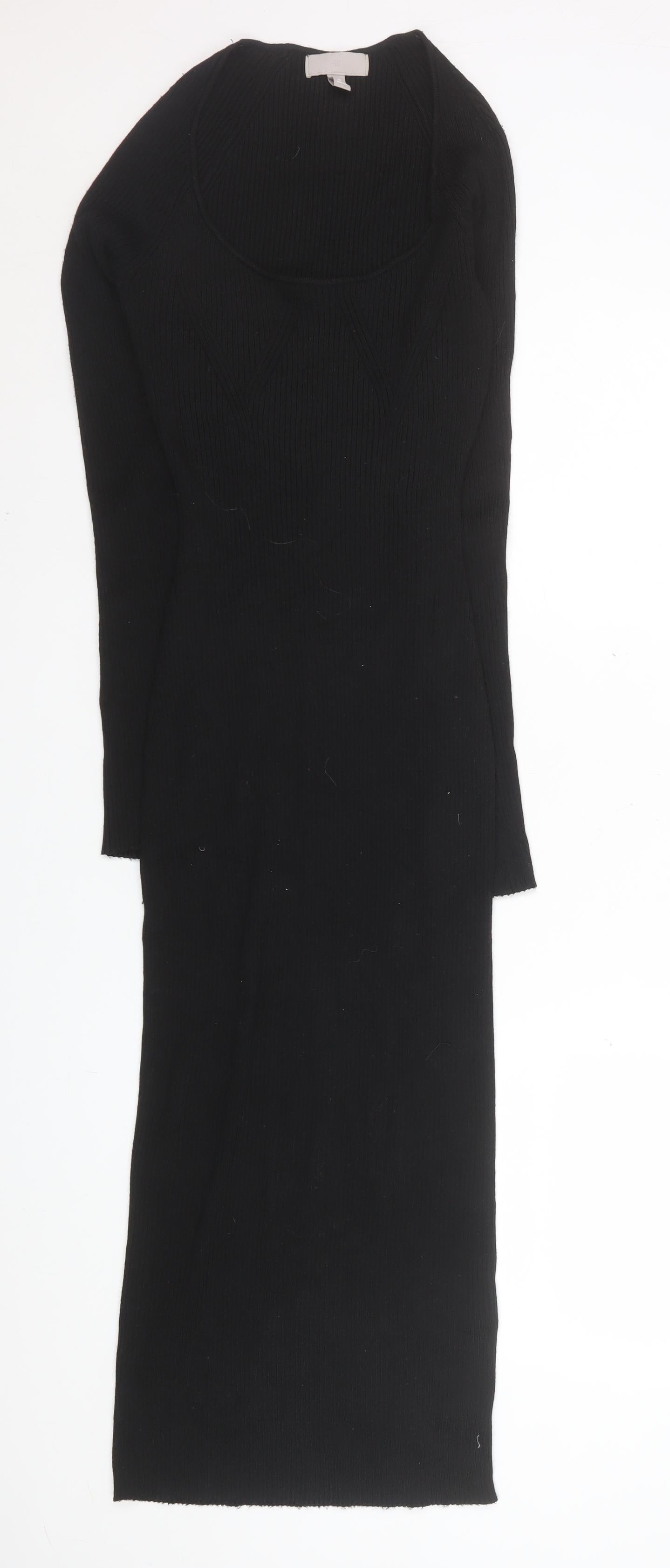 H&M Women’s Black Ribbed Knit Bodycon Midi Dress XS