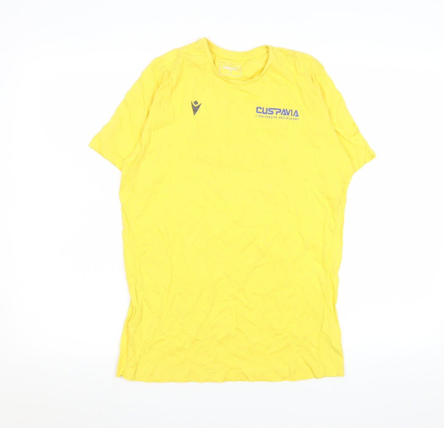 Macron Men's Yellow Cotton Sports University Graphic T-Shirt Size S