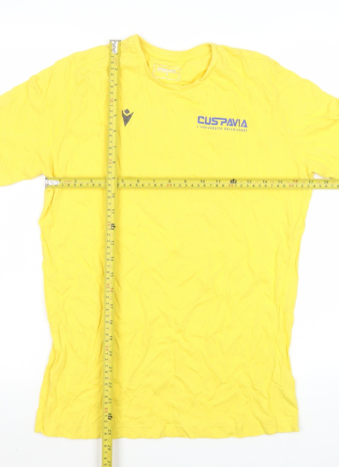 Macron Men's Yellow Cotton Sports University Graphic T-Shirt Size S