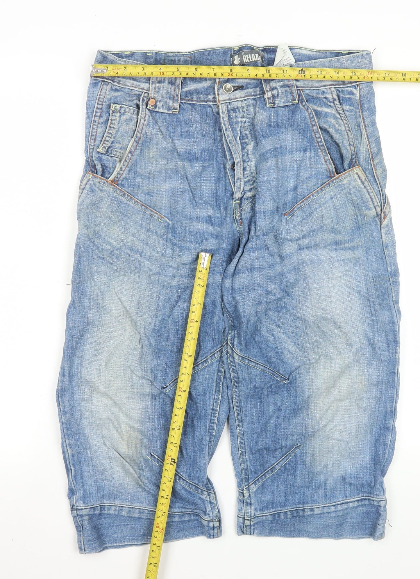 H&M Men Blue Denim Cargo Shorts Size 32 Relaxed Fit
