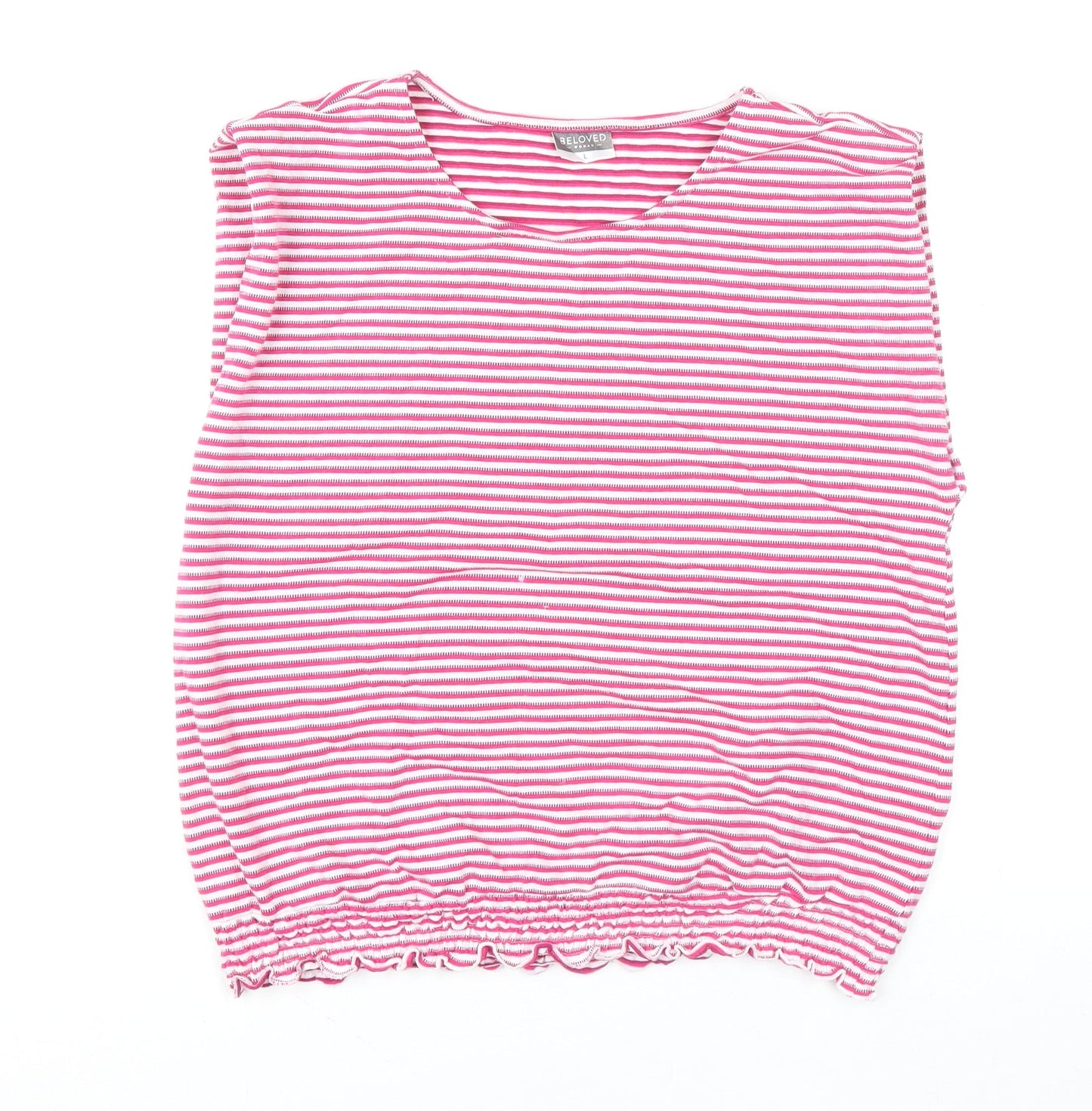 Beloved Women Pink Striped Sleeveless Jersey T-Shirt Size L