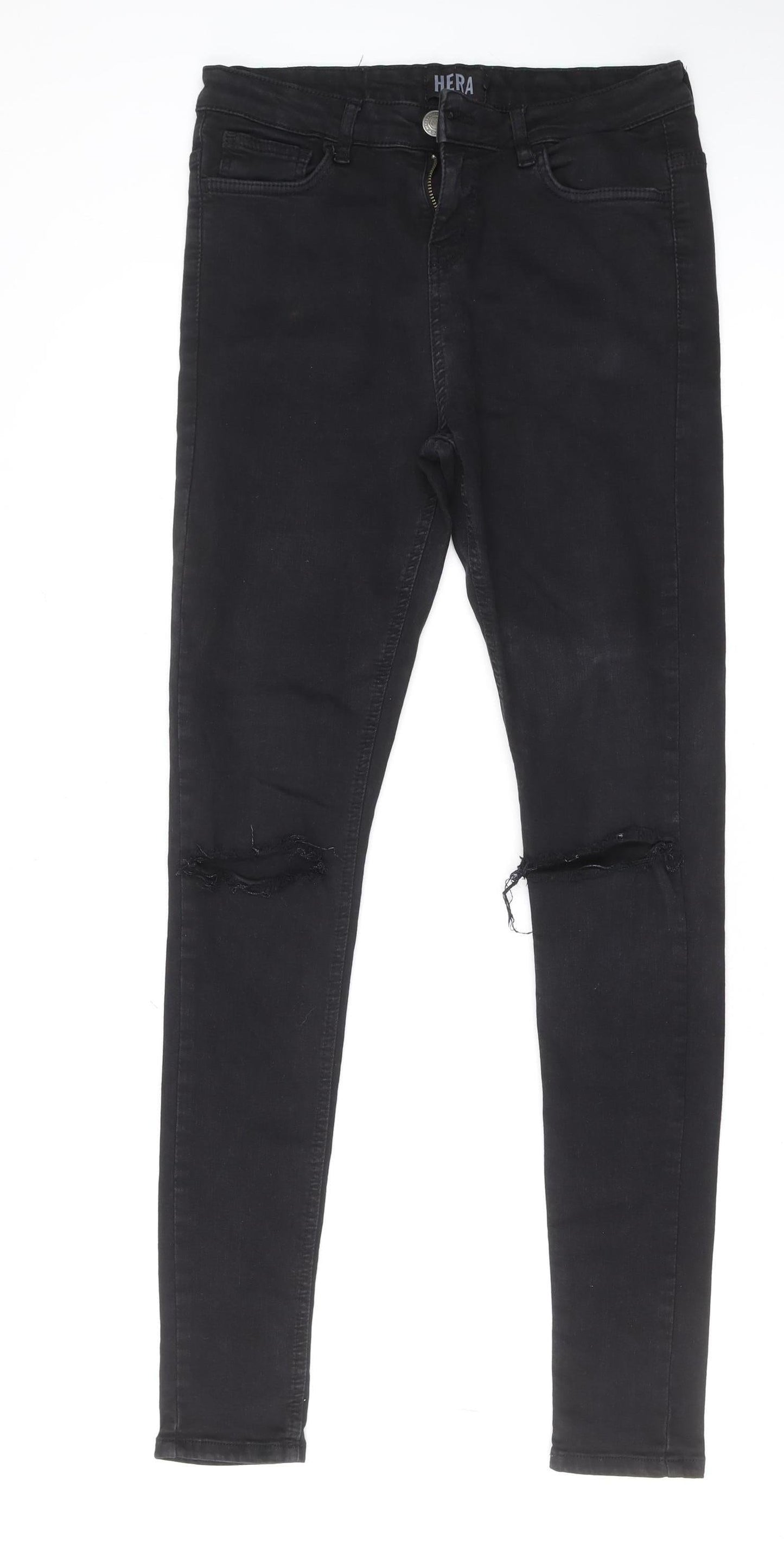 HERA Women's Black Distressed Skinny Jeans L Stretch Denim