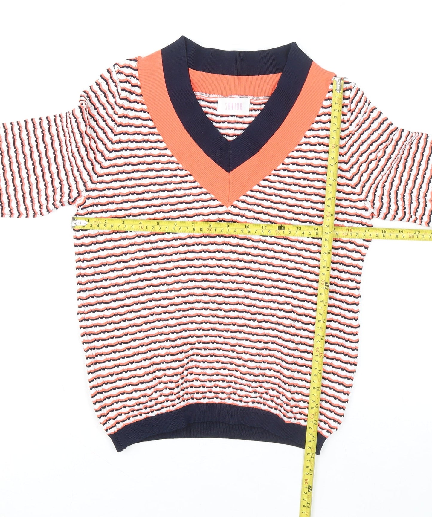 Savida Women's Multicoloured Striped V-Neck Knit Jumper Size 12