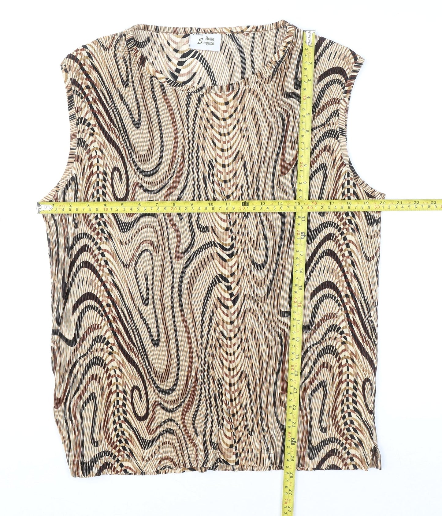 Belle Surprise Women’s Beige Geometric Sleeveless Blouse Size L