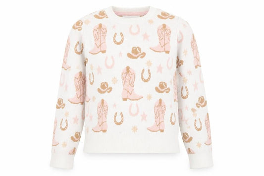 Happily Grey Girls Beige Pink Western Pullover Jumper 11-12 Years