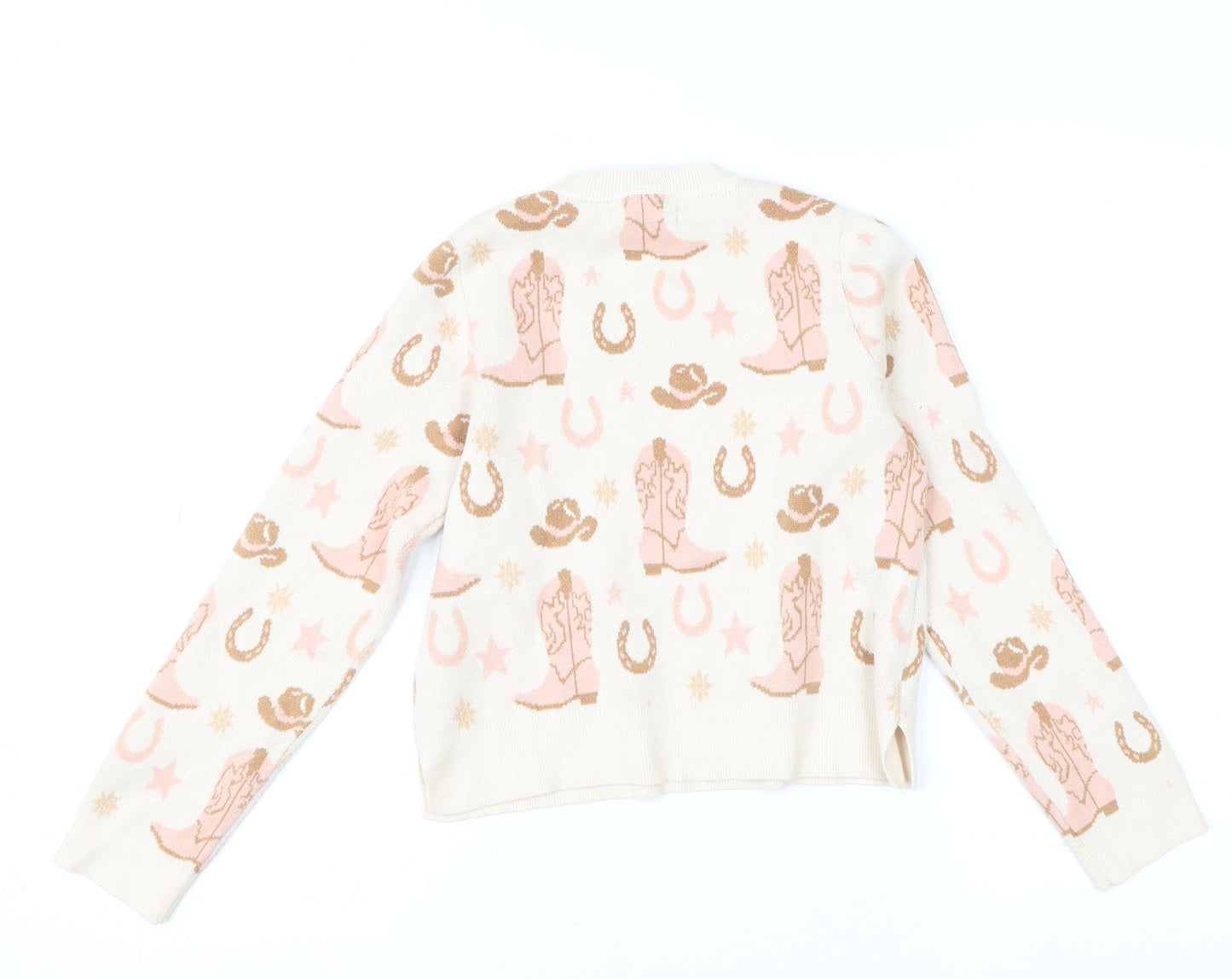Happily Grey Girls Beige Pink Western Pullover Jumper 11-12 Years