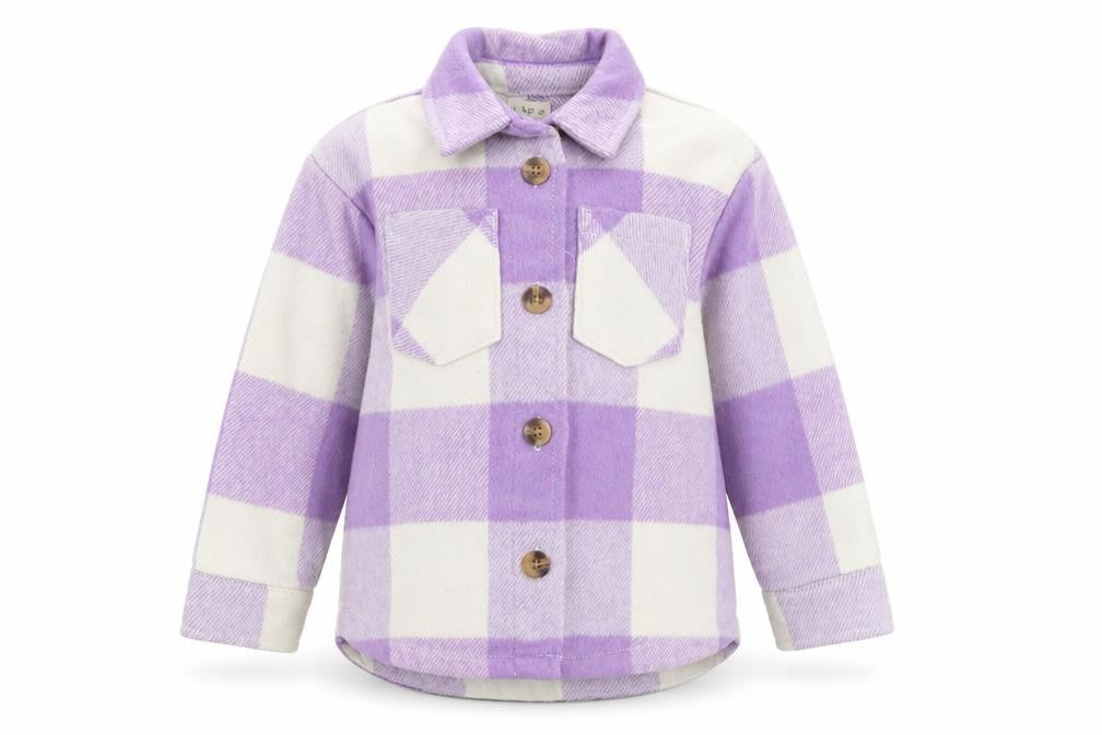 F&F Girls Purple Check Shirt Jacket 5-6 Years Lined Button Front