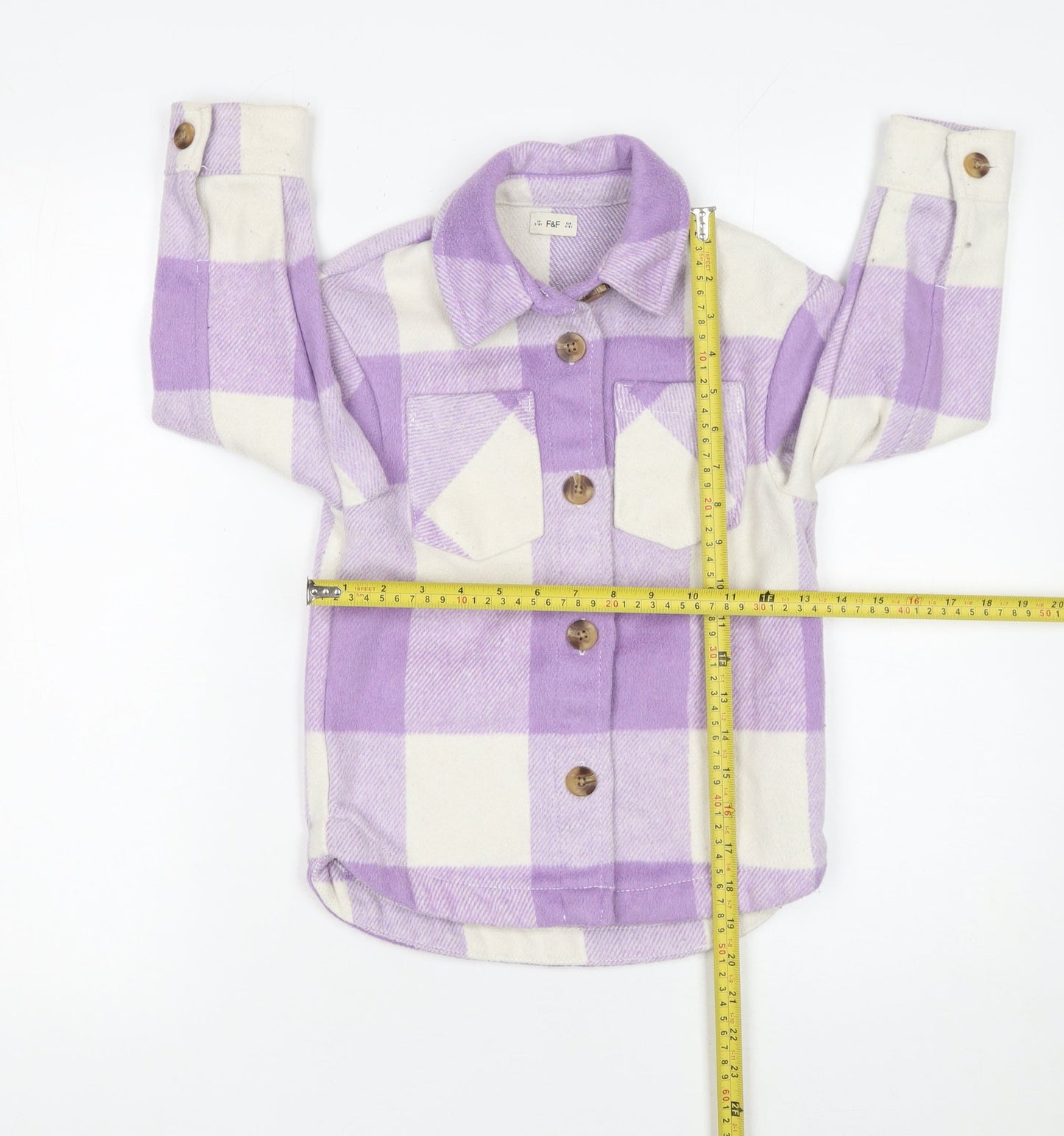 F&F Girls Purple Check Shirt Jacket 5-6 Years Lined Button Front