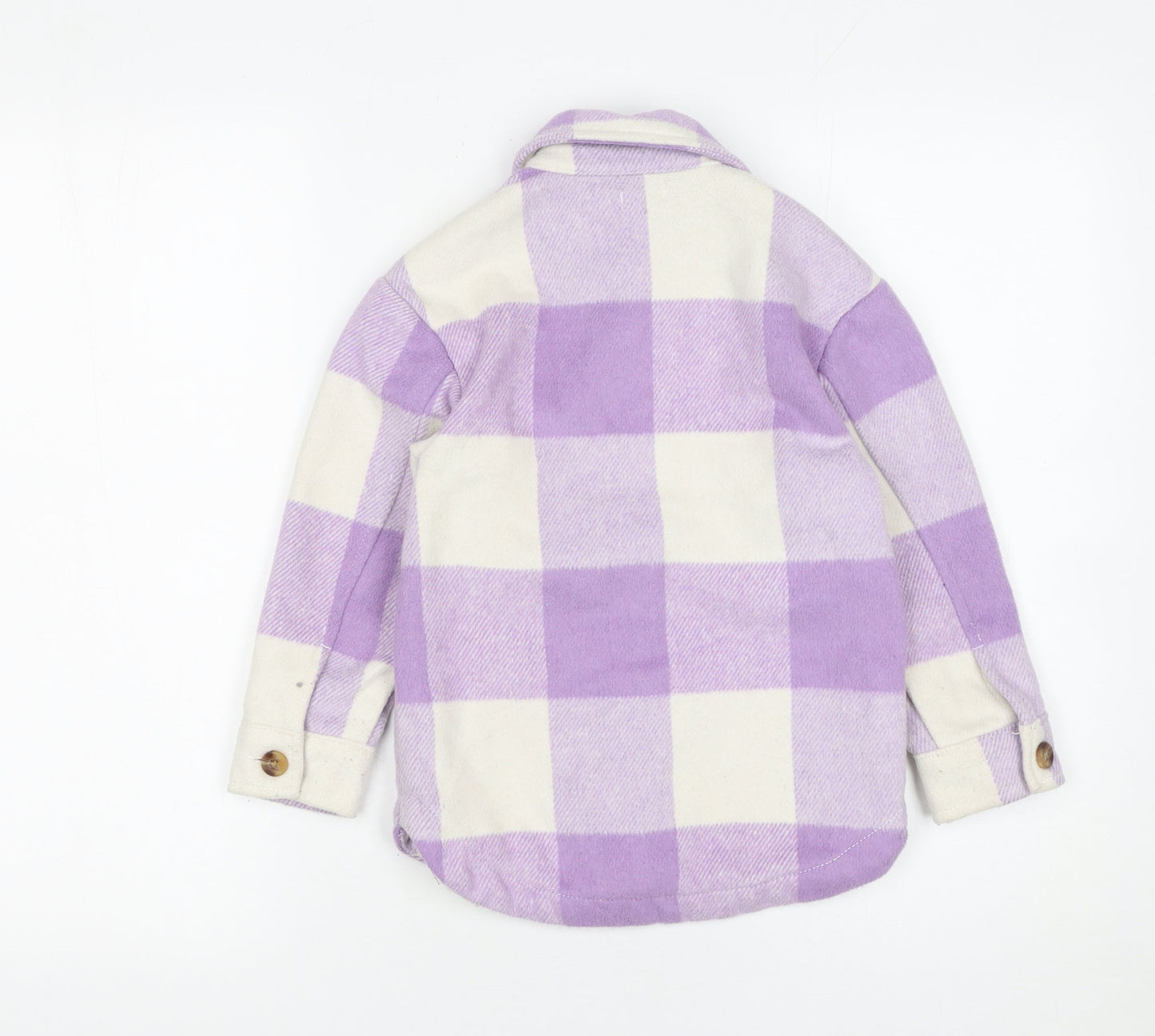 F&F Girls Purple Check Shirt Jacket 5-6 Years Lined Button Front