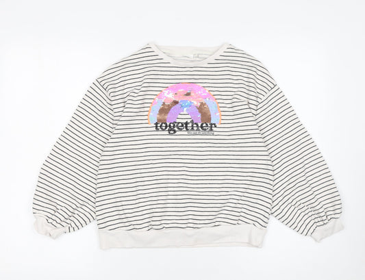 Next Girls Beige Striped Sequin Pullover Sweatshirt 11 Years 146cm