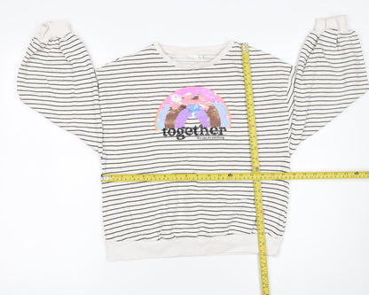 Back view of Next girls’ beige striped sequin pullover sweatshirt 11 years 146cm