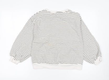 Close-up detail of Next girls’ beige striped sequin pullover sweatshirt 11 years 146cm