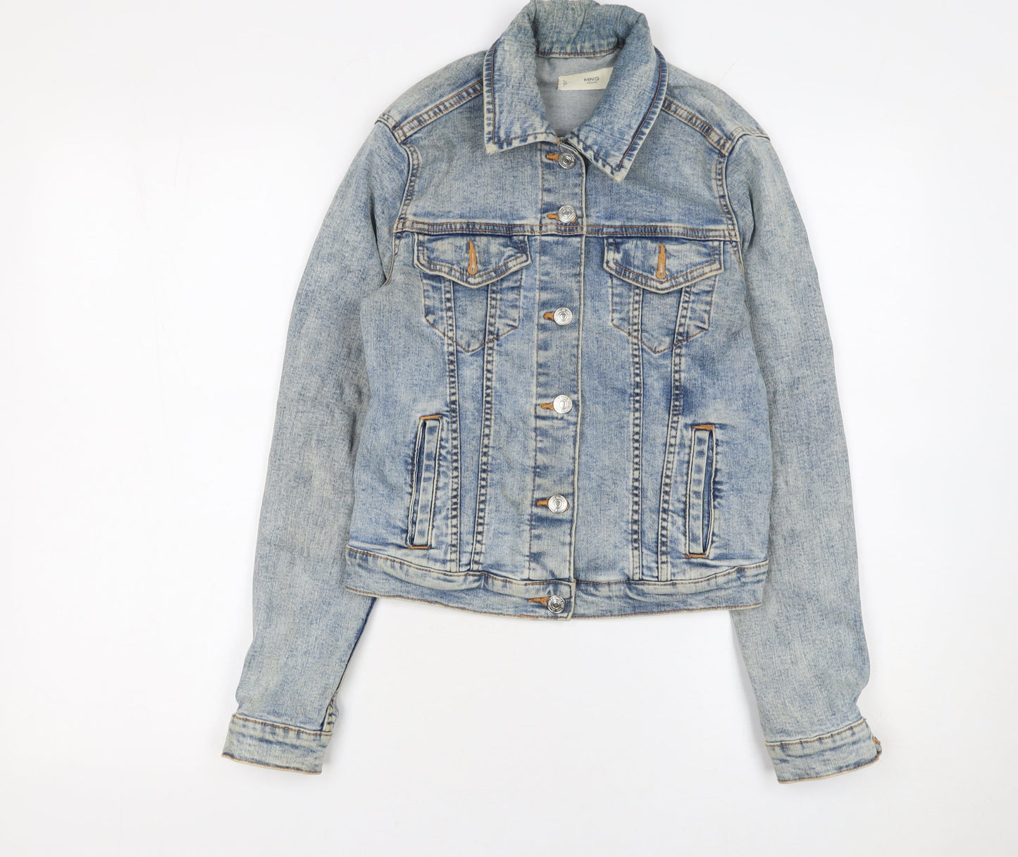 Mango Women's Blue Denim Basic Jacket XS Long Sleeve Casual