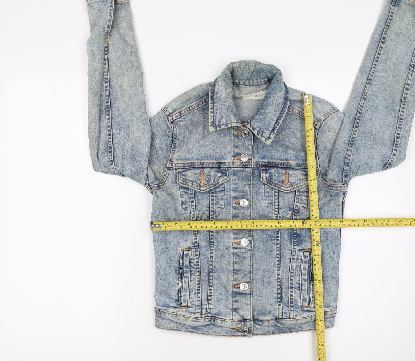 Mango Women's Blue Denim Basic Jacket XS Long Sleeve Casual