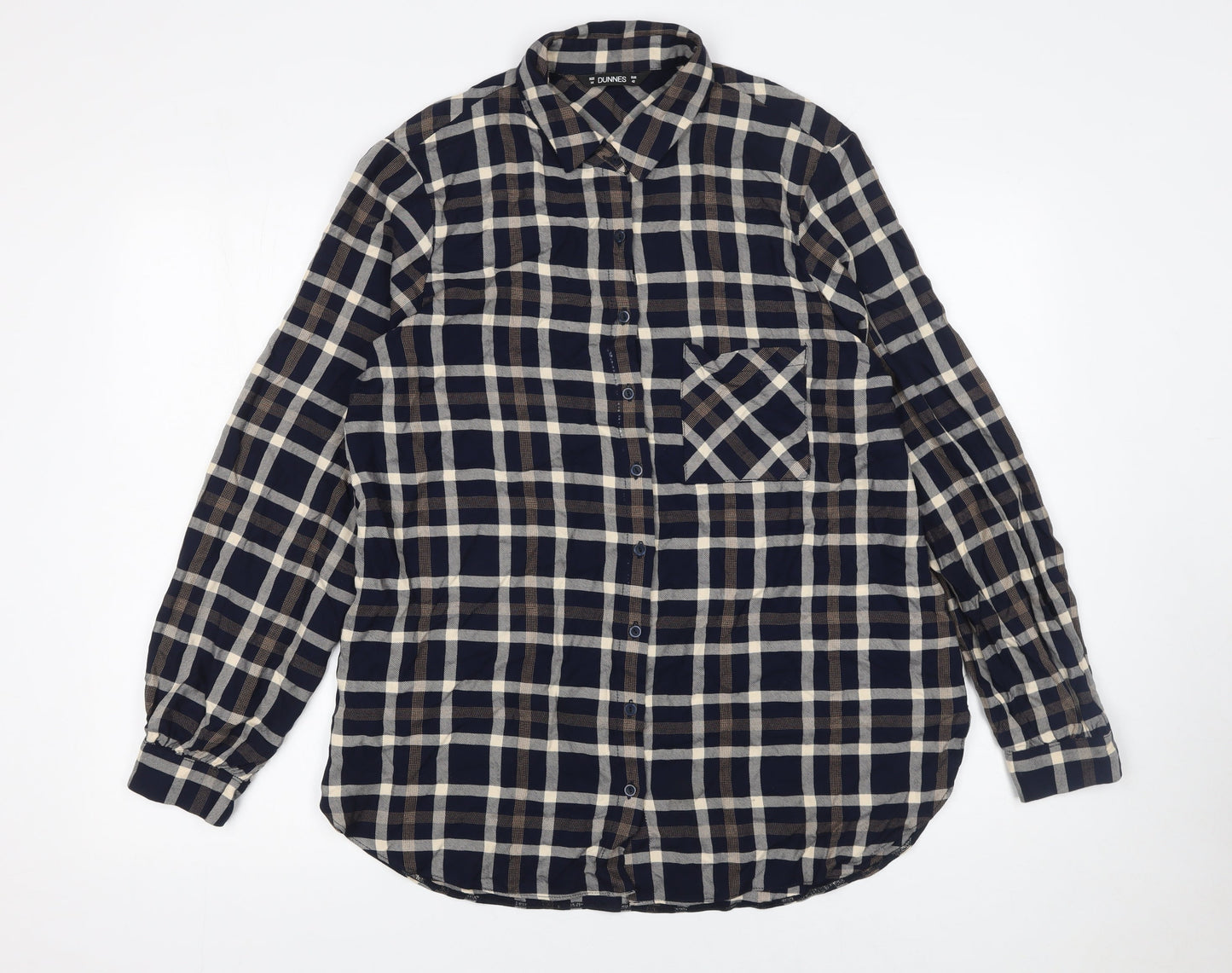 Dunnes Women's Blue Check Long Sleeve Button-Up Shirt Size 14