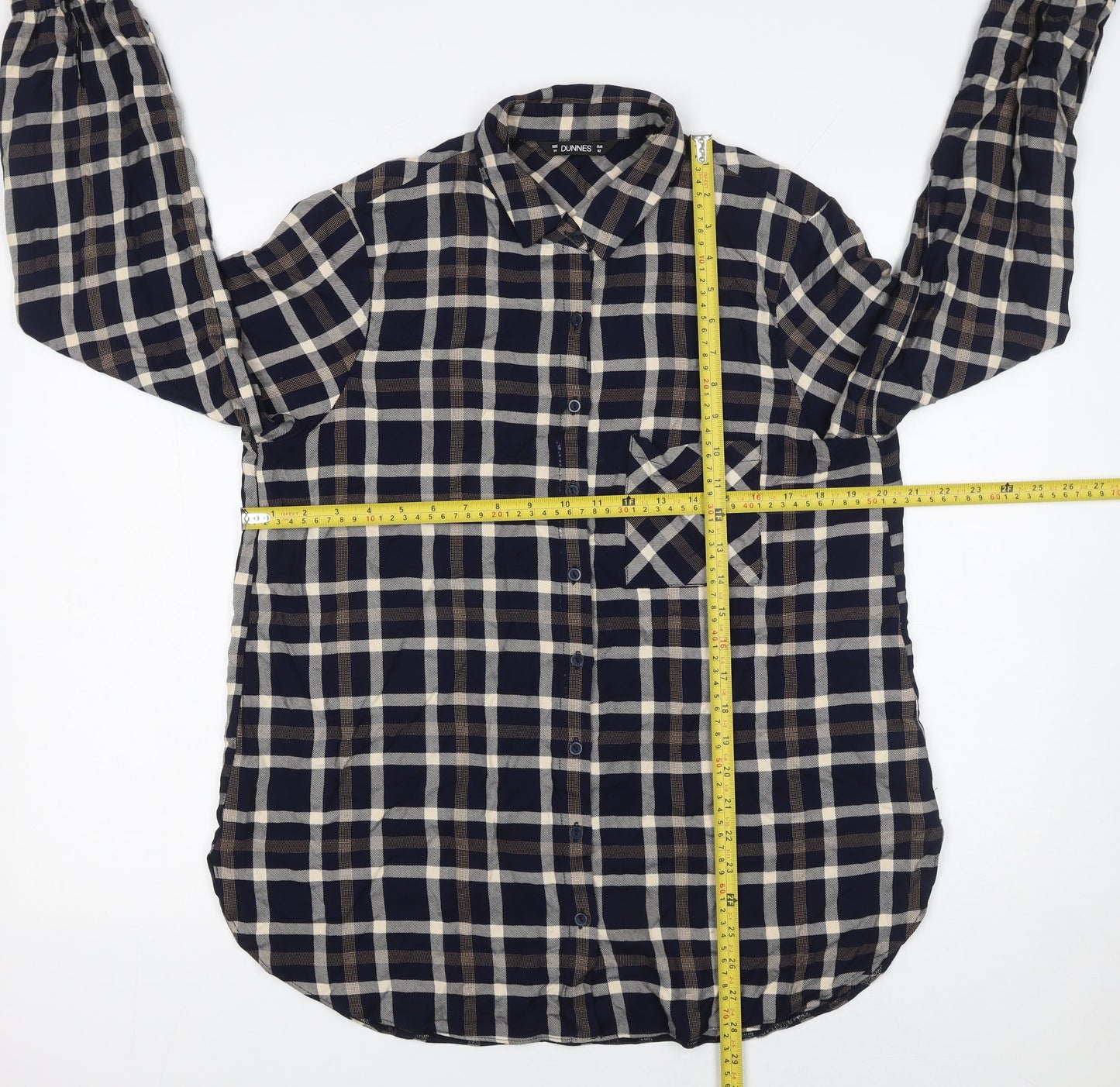 Dunnes Women's Blue Check Long Sleeve Button-Up Shirt Size 14