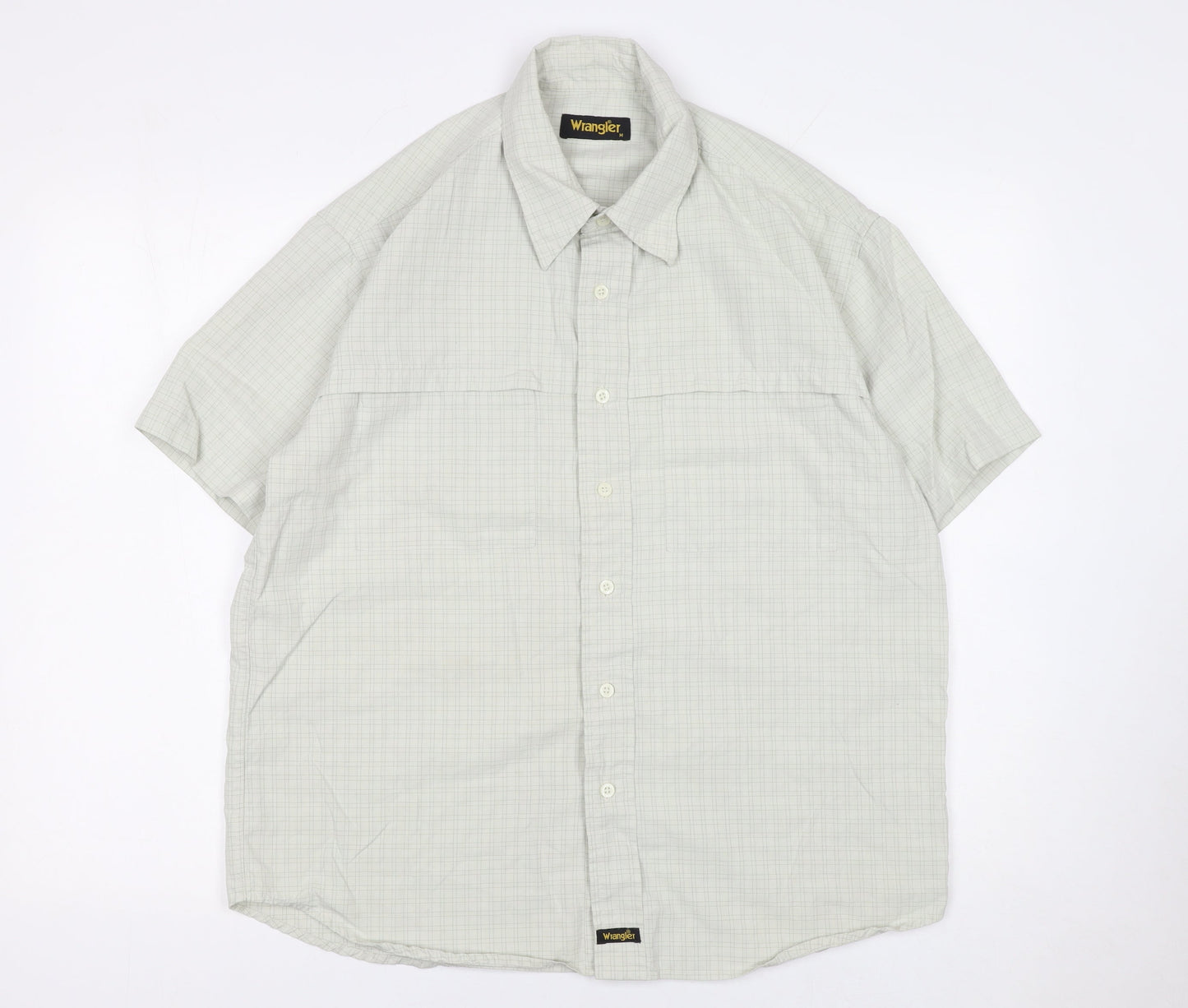 Wrangler Men's Grey Check Short Sleeve Button-Up Shirt M