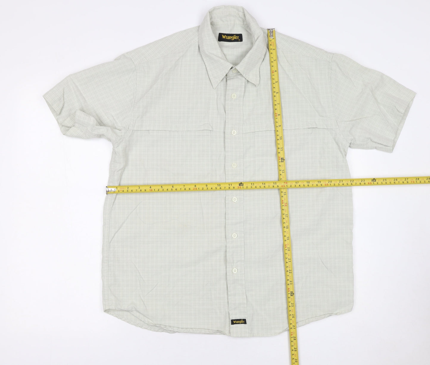 Wrangler Men's Grey Check Short Sleeve Button-Up Shirt M