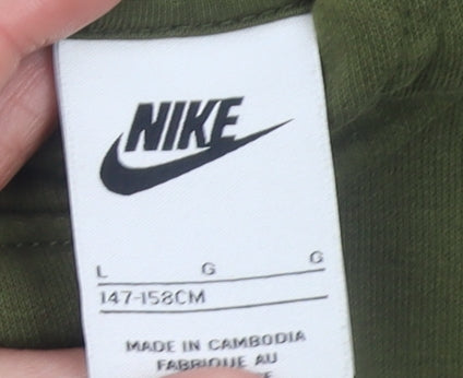 Nike Boys Green Pullover Hoodie Logo Tape Trim L 13-14 Years Fleece
