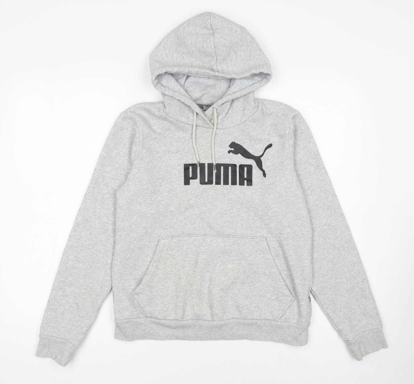 PUMA Womens Grey Pullover Hoodie Size 12 Cotton Blend Logo Print