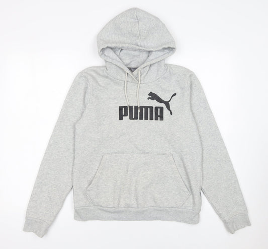 PUMA Womens Grey Pullover Hoodie Size 12 Cotton Blend Logo Print