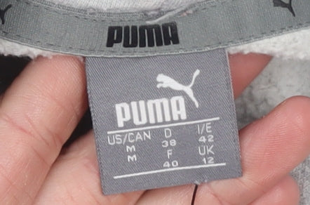 PUMA Womens Grey Pullover Hoodie Size 12 Cotton Blend Logo Print
