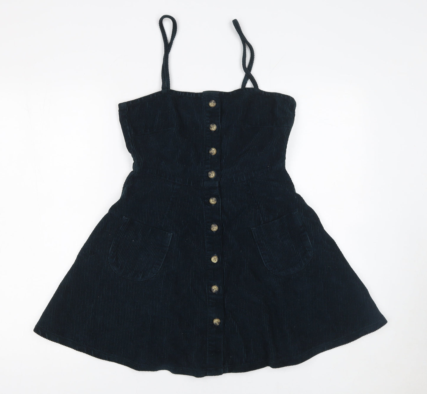 ASOS Women Black Corduroy Pinafore Dress Size 8 Sleeveless Adjustable Straps