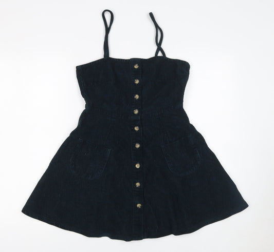 ASOS Women Black Corduroy Pinafore Dress Size 8 Sleeveless Adjustable Straps