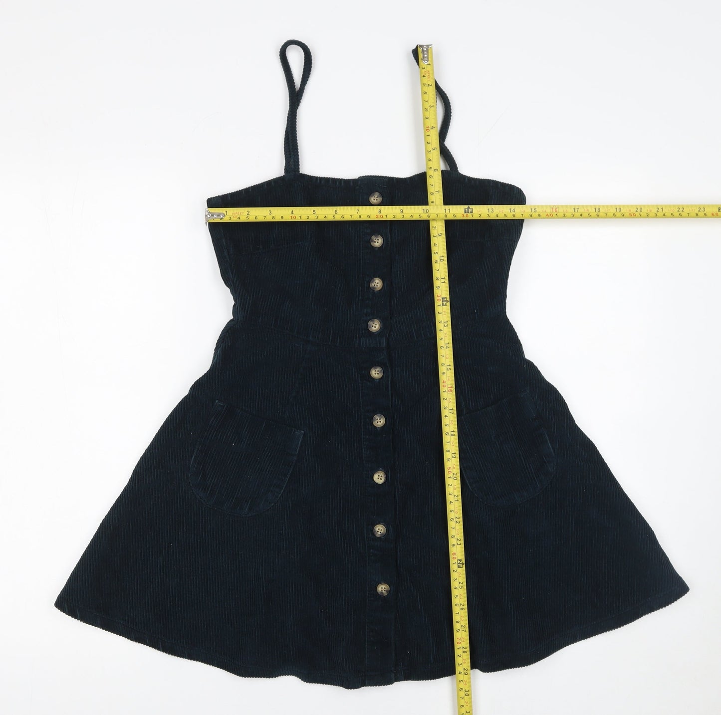 ASOS Women Black Corduroy Pinafore Dress Size 8 Sleeveless Adjustable Straps