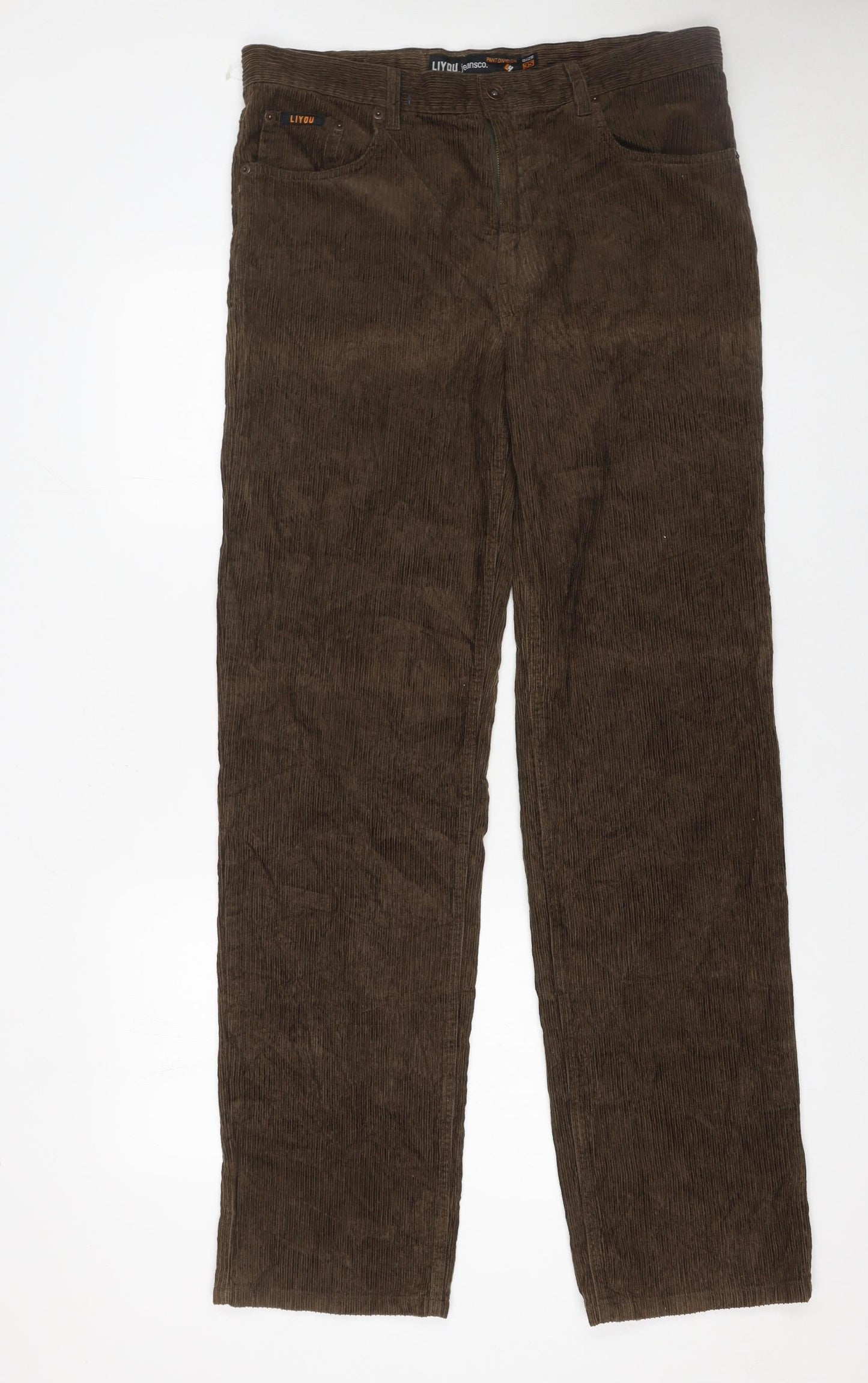 Liyou Men Brown Corduroy Straight Trousers Size 35 Cotton Casual