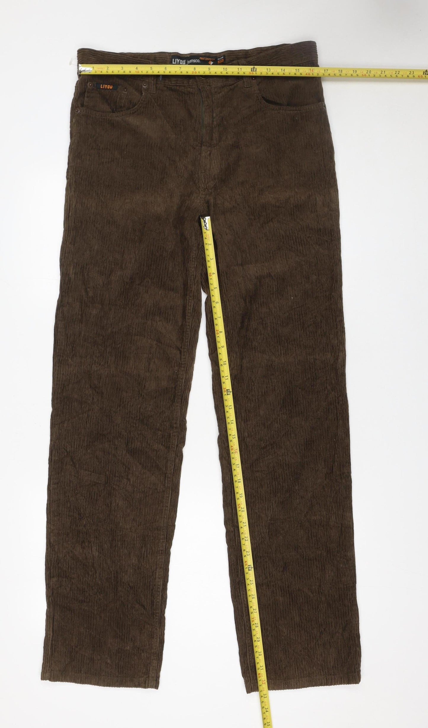 Liyou Men Brown Corduroy Straight Trousers Size 35 Cotton Casual