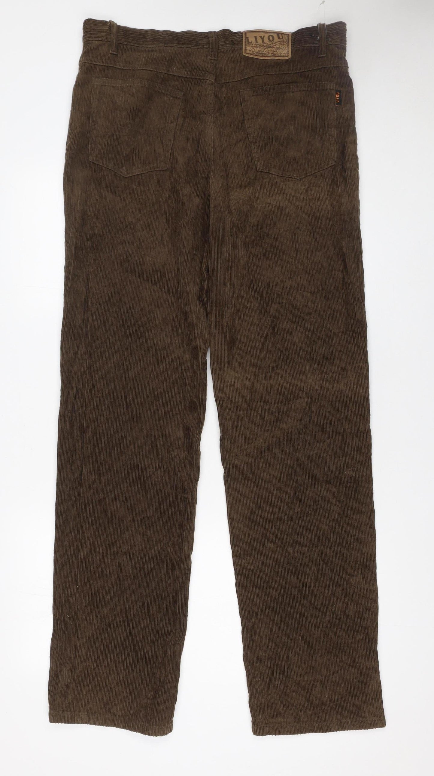 Liyou Men Brown Corduroy Straight Trousers Size 35 Cotton Casual
