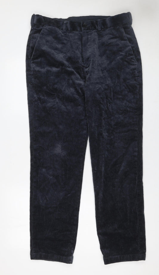 Marks and Spencer Men's Blue Corduroy Regular Fit Trousers 34x31