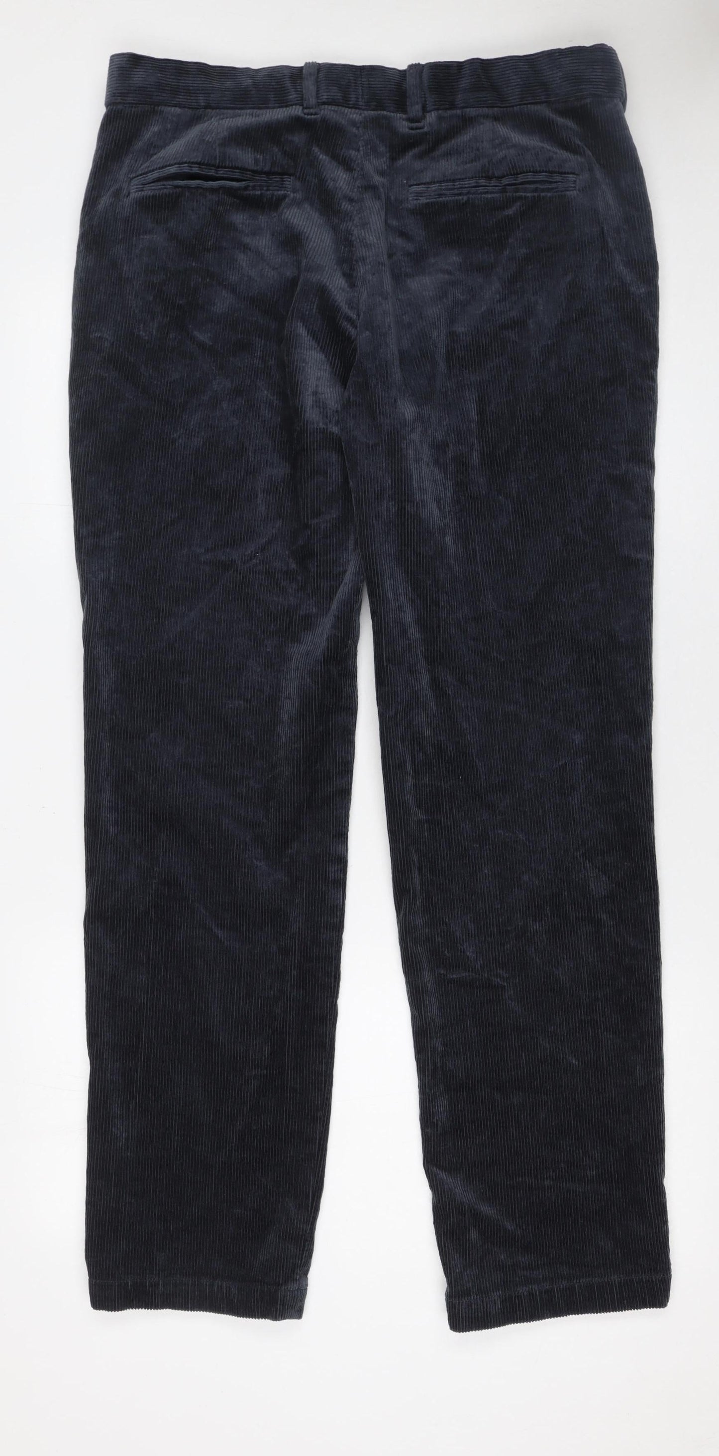 Marks and Spencer Men's Blue Corduroy Regular Fit Trousers 34x31