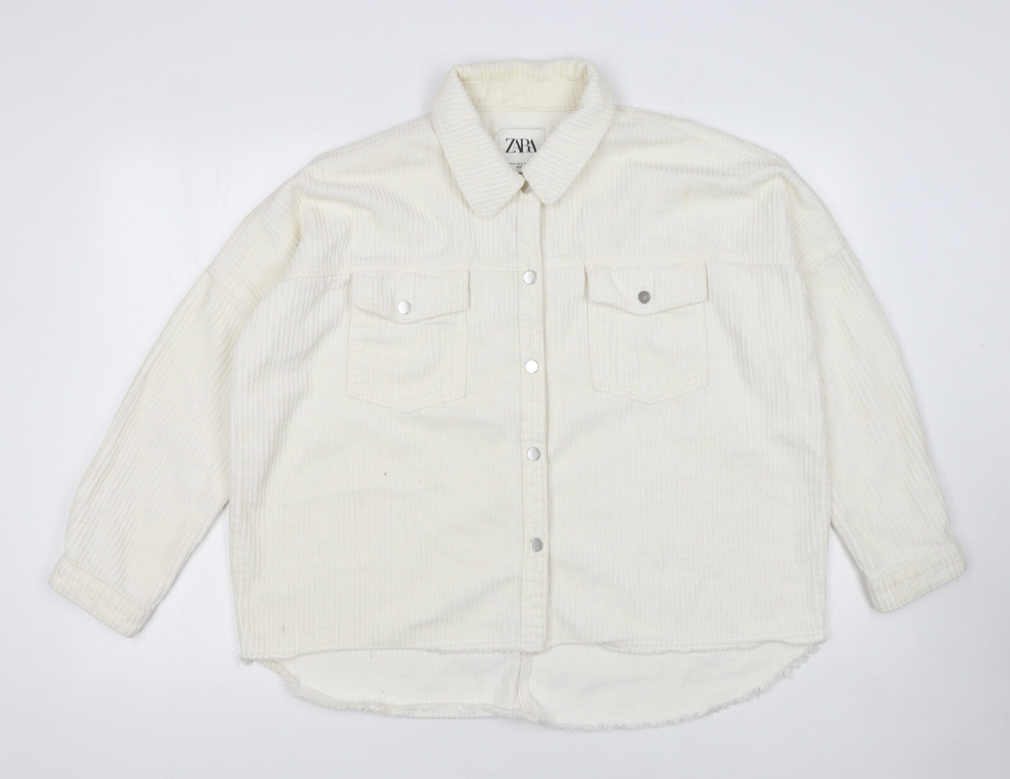 ZARA Women Ivory Corduroy Button Front Relaxed Fit Jacket Size 12