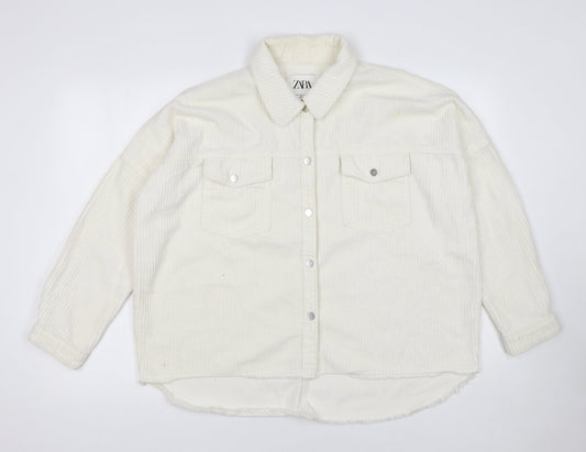 ZARA Women Ivory Corduroy Button Front Relaxed Fit Jacket Size 12