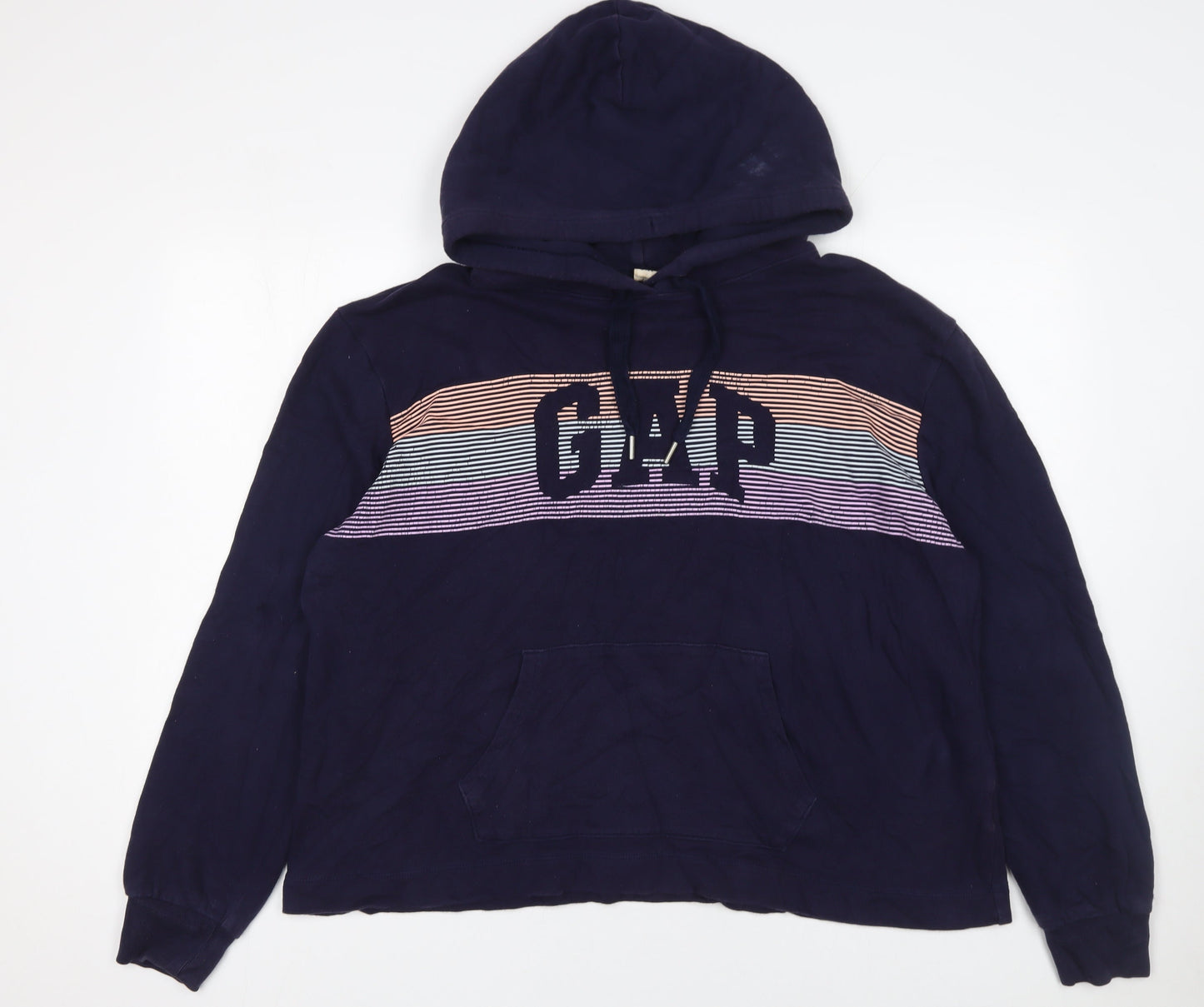 GAP Womens Navy Hoodie L Cotton Logo Print Casual Pullover
