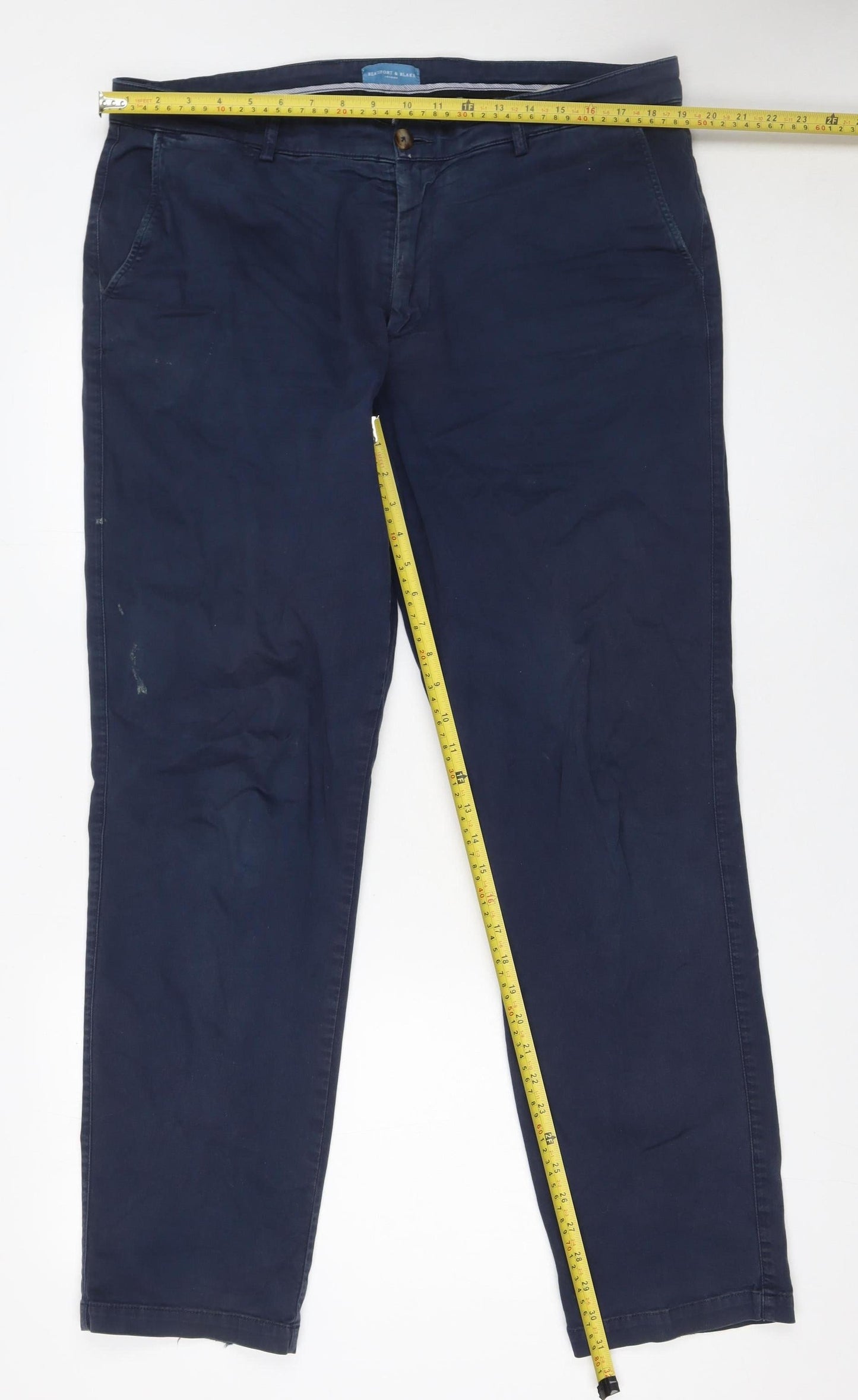 Beaufort & Blake Men’s Blue Chino Trousers Size 38 Regular Cotton
