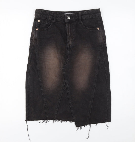 Bershka Womens Black Denim Pencil Skirt Size 6 High Rise Stretch