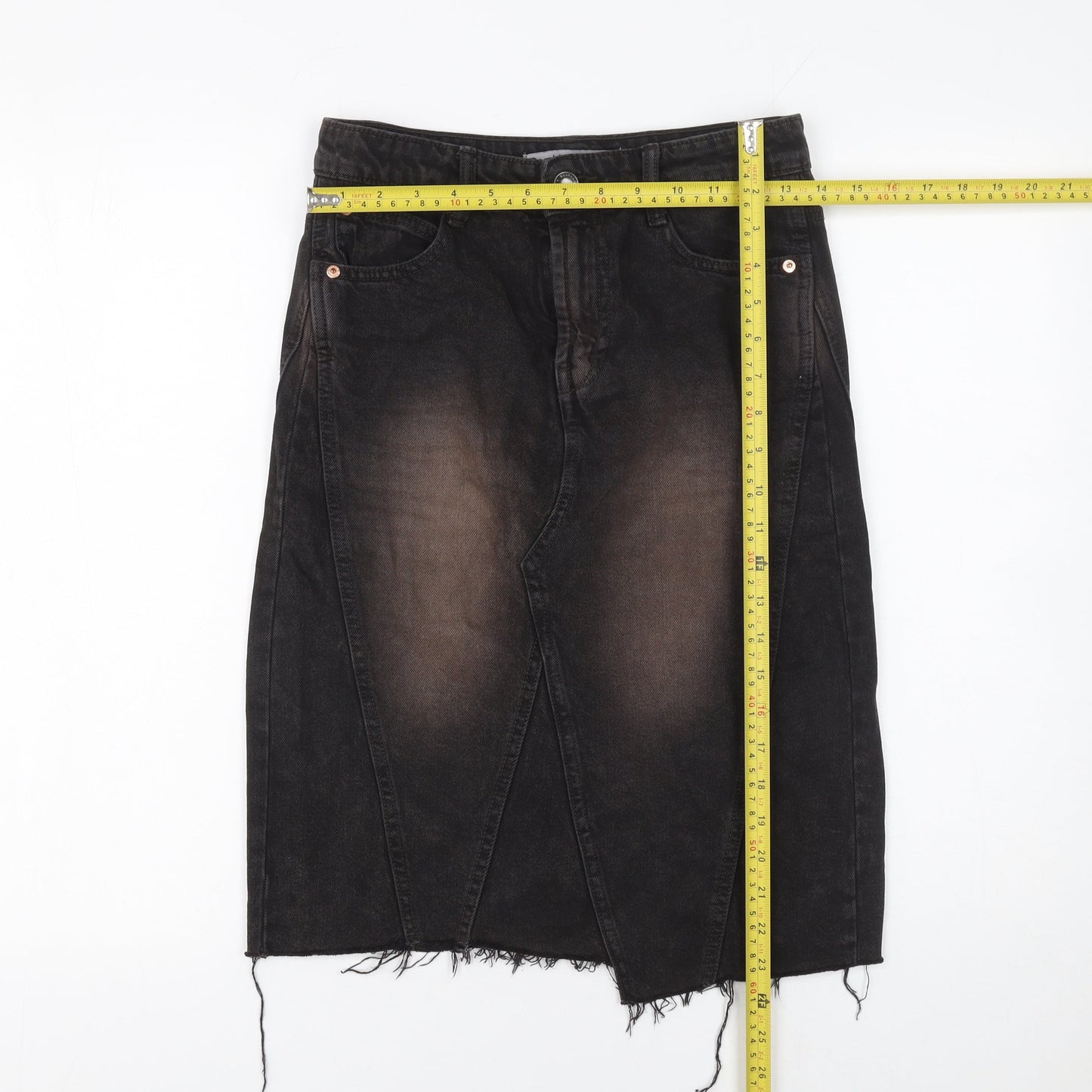 Bershka Womens Black Denim Pencil Skirt Size 6 High Rise Stretch