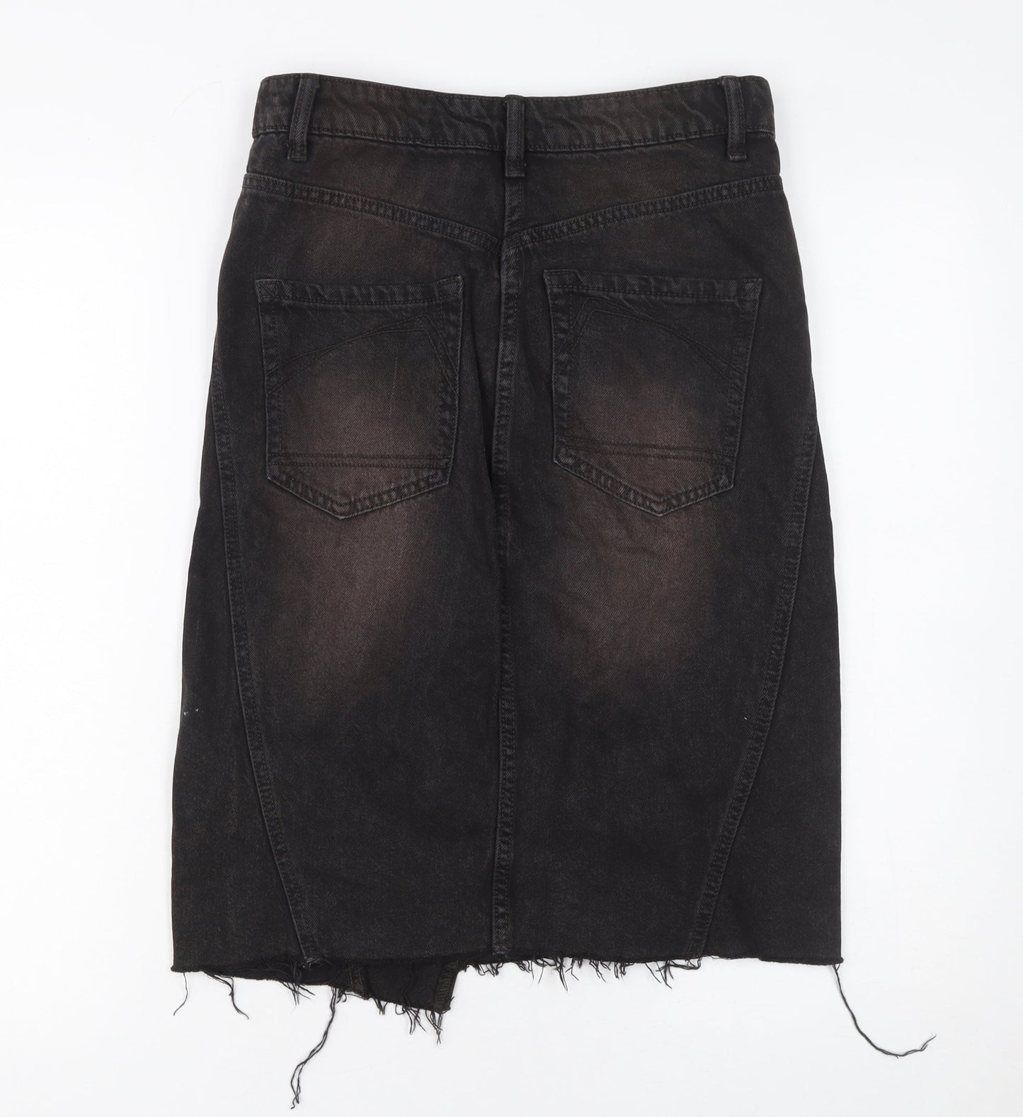 Bershka Womens Black Denim Pencil Skirt Size 6 High Rise Stretch