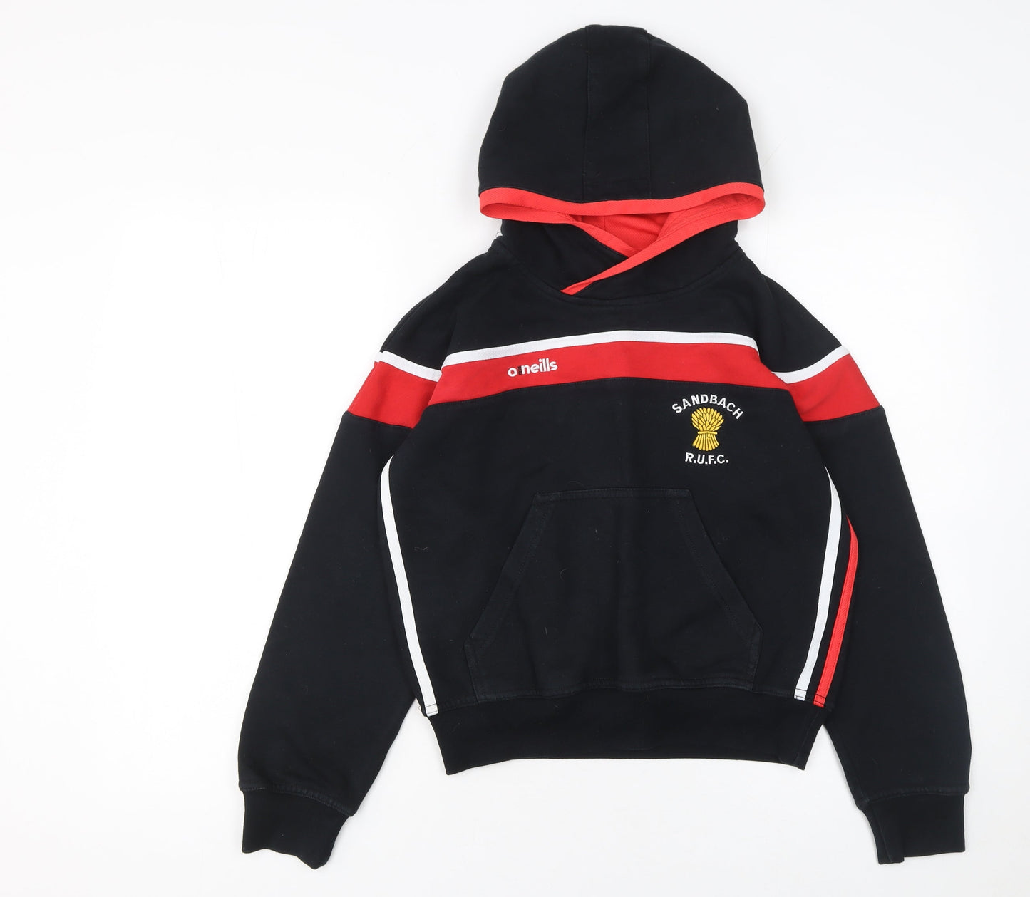 O'Neills Boys Black Red Pullover Hoodie 9-10 Years Sandbach RUFC Fleece