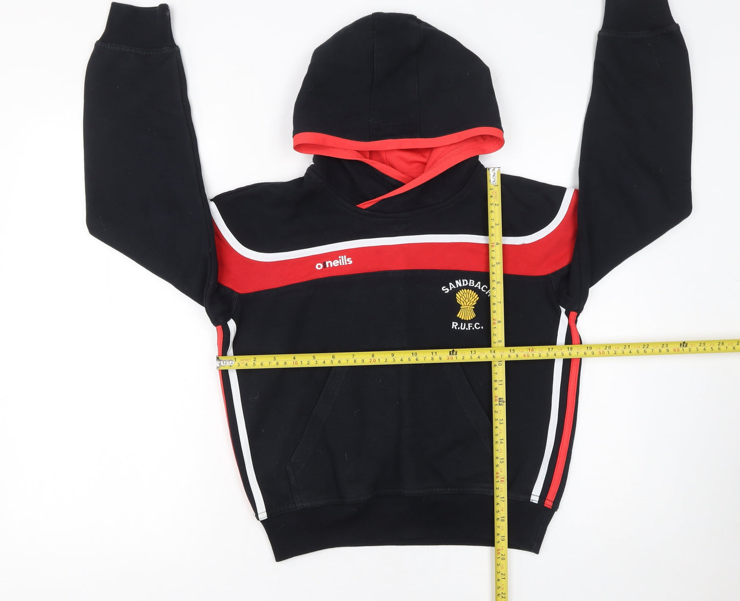 O'Neills Boys Black Red Pullover Hoodie 9-10 Years Sandbach RUFC Fleece