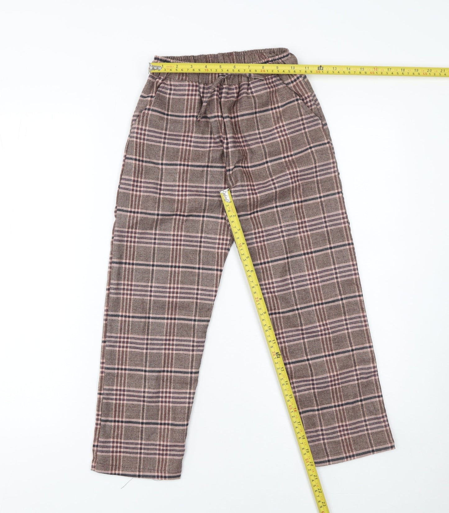 Next Girls Brown Check Trousers 8 Years Elastic Waist Wool Blend Warm