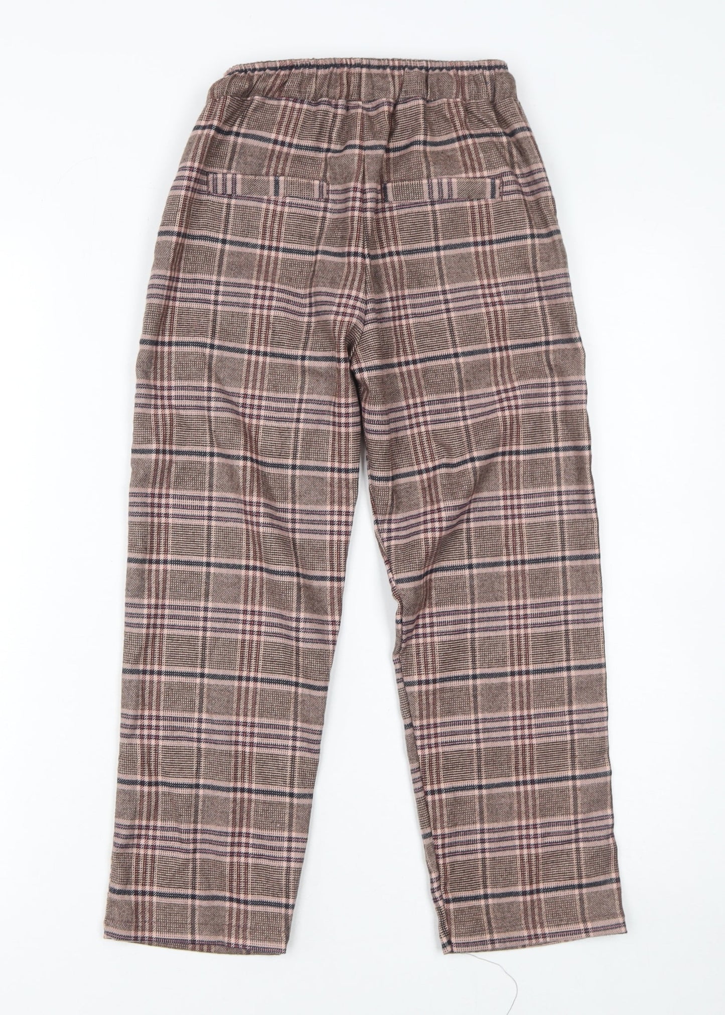 Next Girls Brown Check Trousers 8 Years Elastic Waist Wool Blend Warm