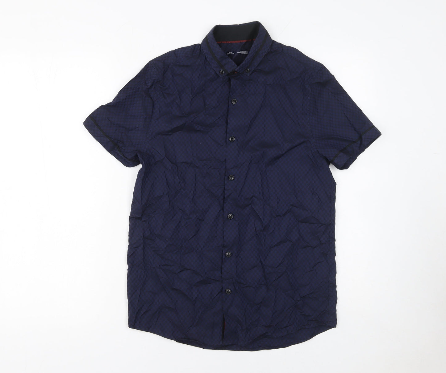 Next Boys Navy Check Short Sleeve Button-Up Shirt 13 Years 100% Cotton