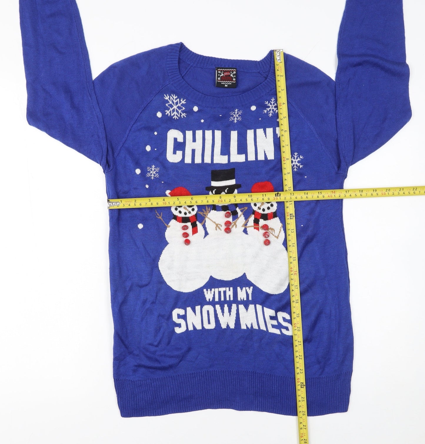 Well Worn Men's Blue Christmas Jumper M Snowman Graphic Knit