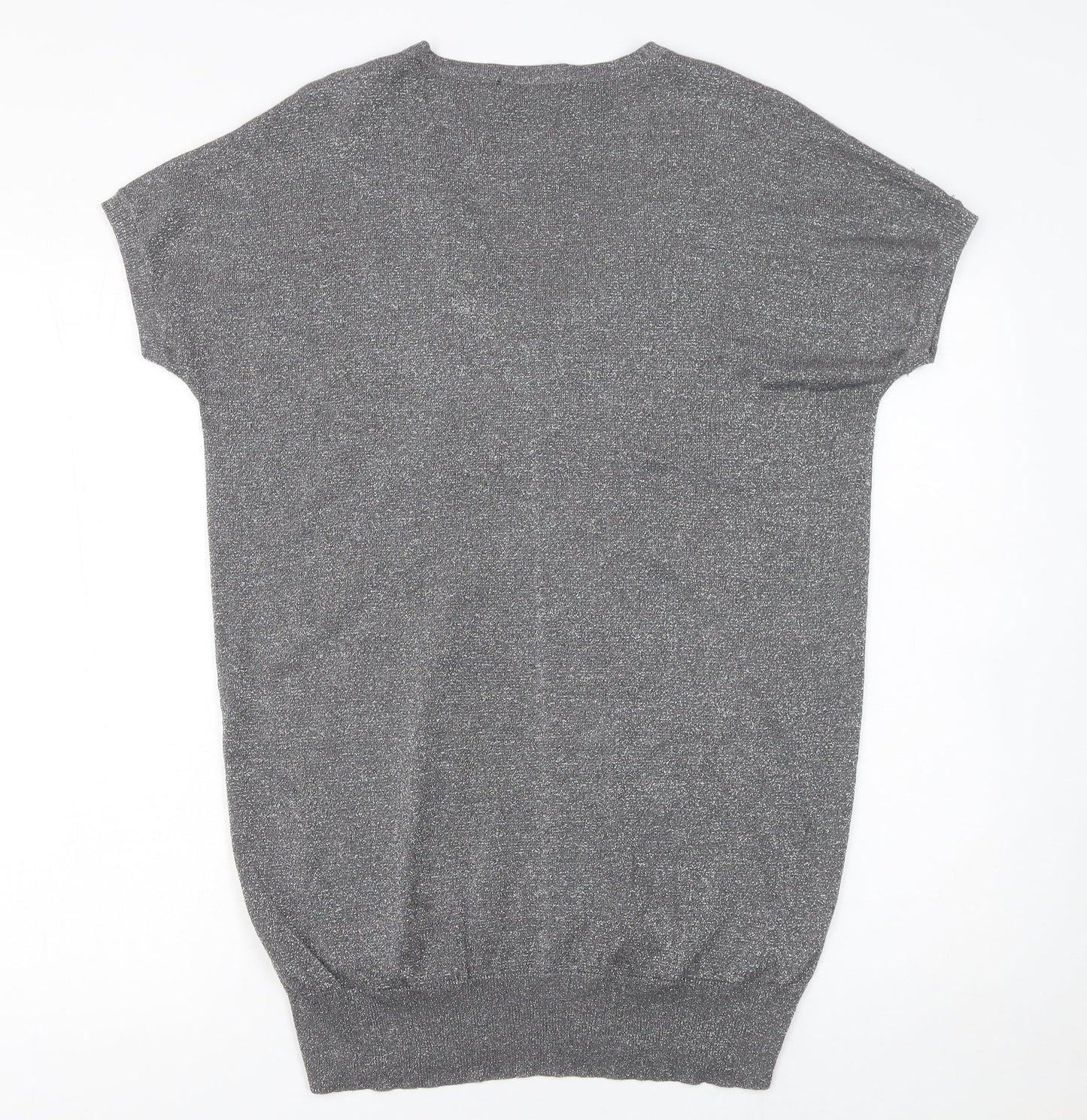 Wallis Women's Grey Beaded V-Neck Short Sleeve Jumper Size S