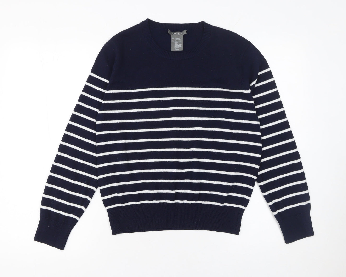 Matty M Women's Blue Striped Crew Neck Knit Jumper XL