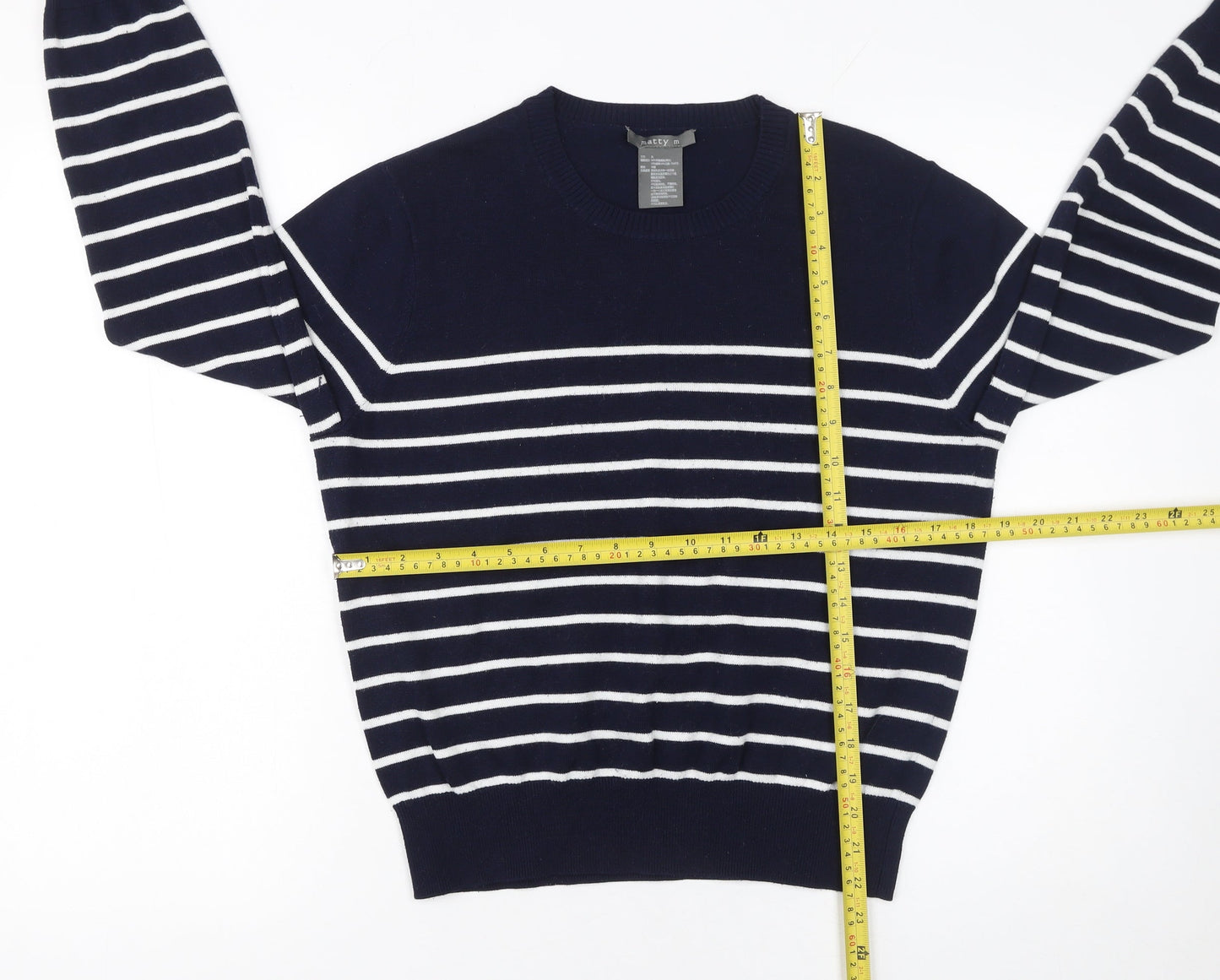 Matty M Women's Blue Striped Crew Neck Knit Jumper XL